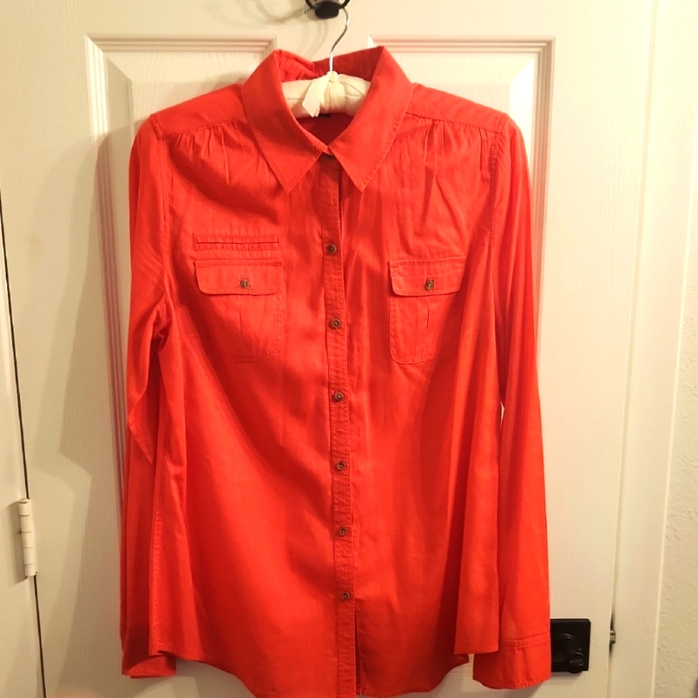 Express Vibrant Coral Orange 100% Cotton Button Down Shirt